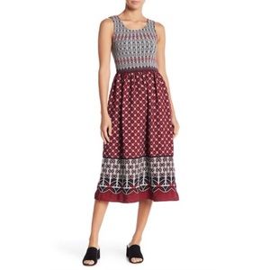 Max Studio Smocked Bodice Printed Midi Dress